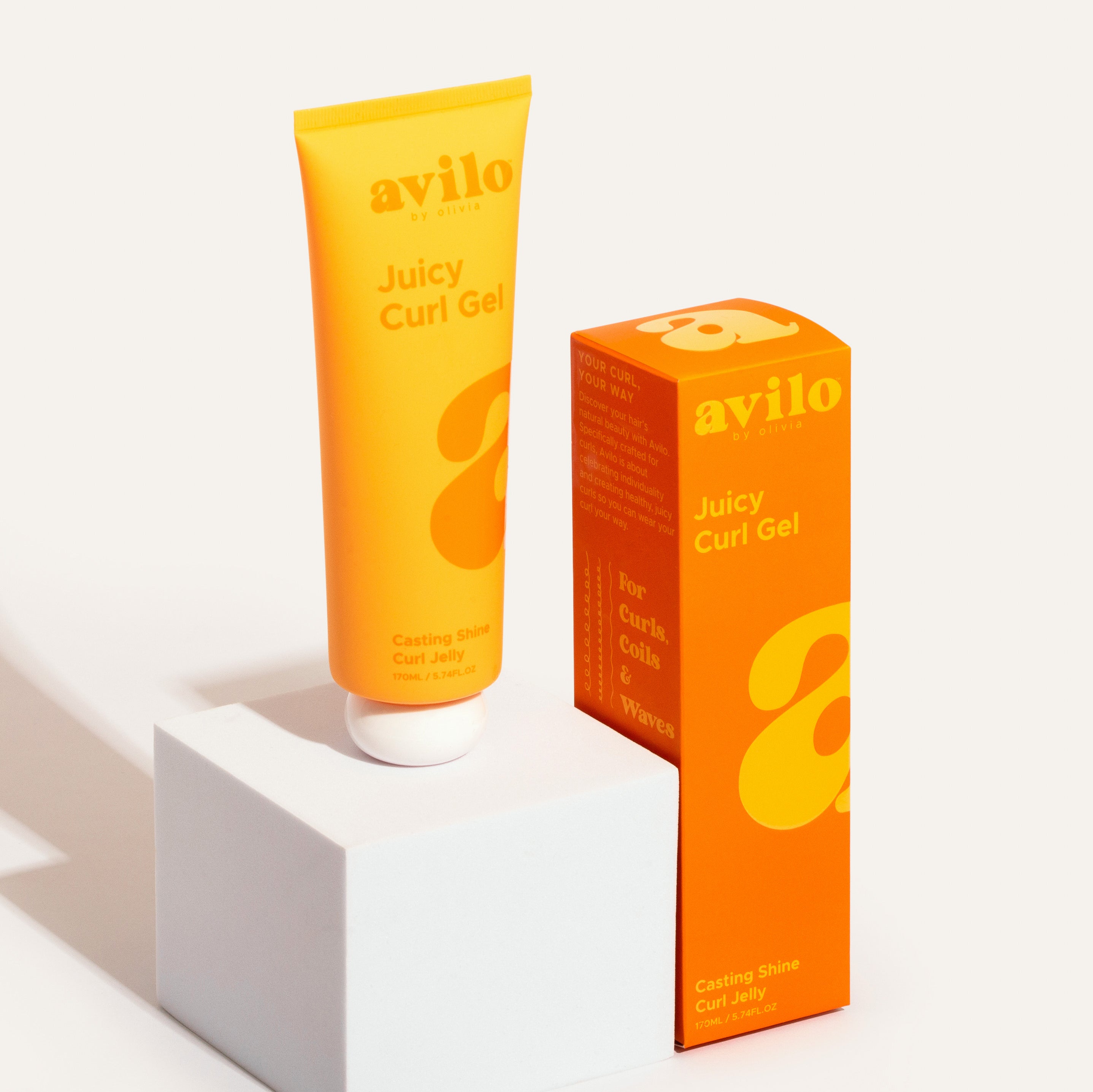 Avilo Juicy Curl Gel tube and box on a white background